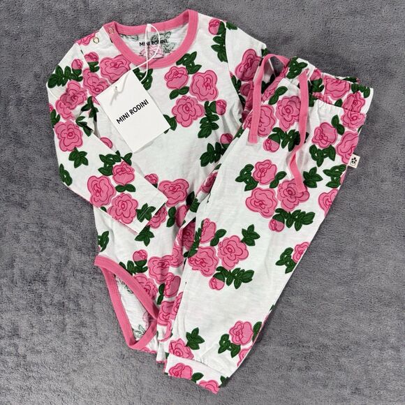 Mini Rodini Other - MINI RODINI ROSES AOP BABY SET Bodysuit Pants Floral EU 80/86 US 9-18 MO NEW
